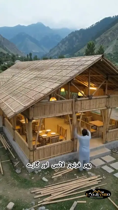 AI-generated reel for ECO BAMBO client by Mazhar Abbasi — bamboo restaurant showcase