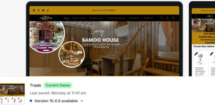 Real ECO BAMBO Shopify storefront — bamboo products store on the Trade theme, built by Mazhar Abbasi
